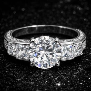 3.5ct Diamonique cz Round Princess cut Solitaire Engagement Ring Stainless Steel